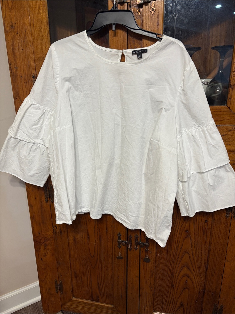 J Crew Mercantile White Tiered Bell-Sleeve Cotton Top